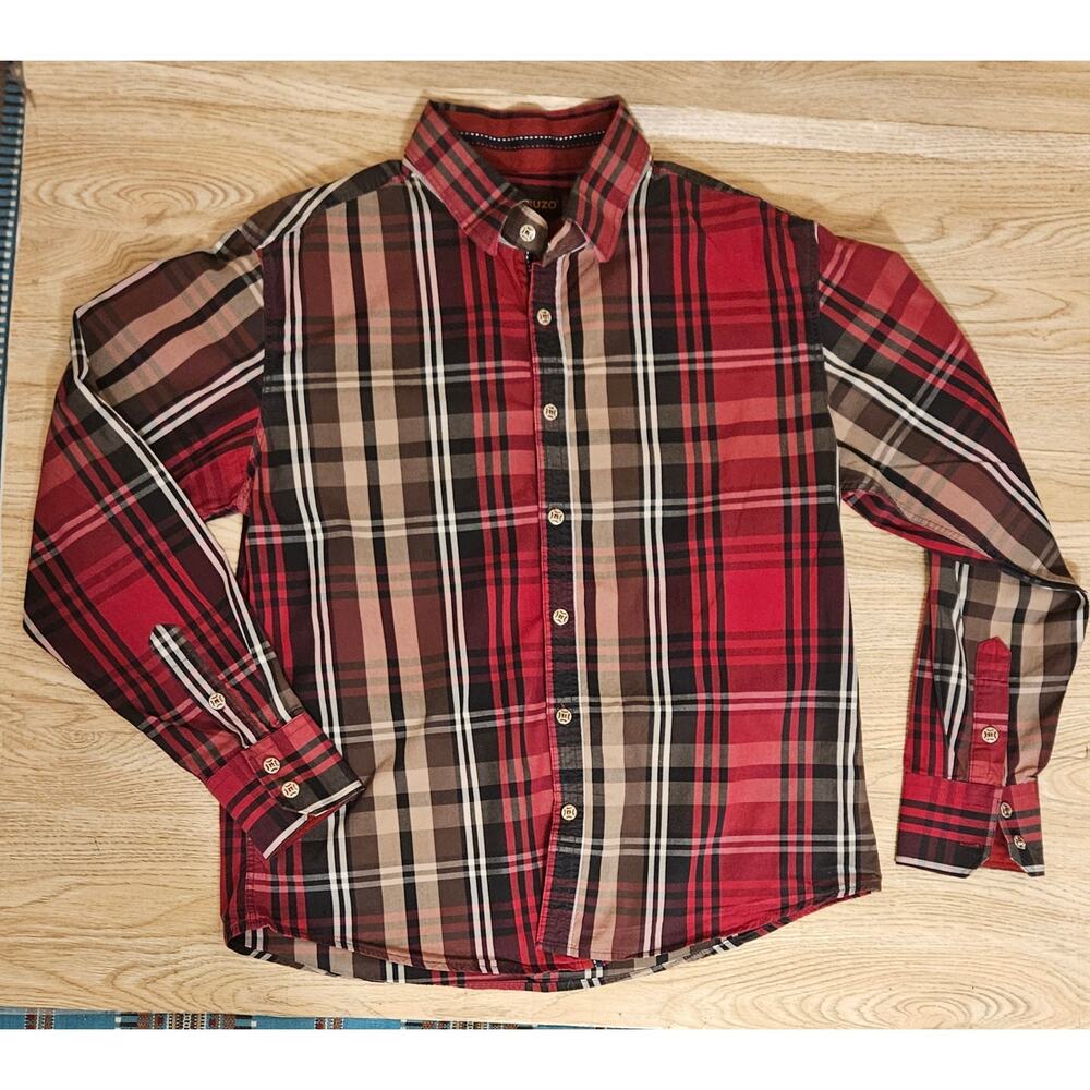 Perruzo Long Sleeve Red Plaid Button Up Shirt  Womens Size Large-NO SIZE TAG